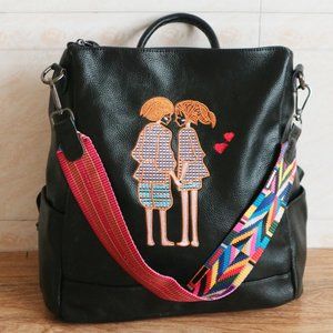 Embroidered women's backpack or shoulder bag